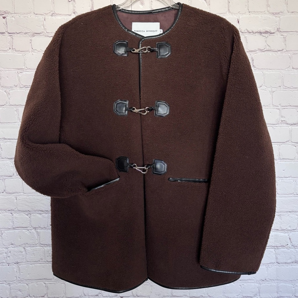 REBECCA MINKOFF Chocolate Brown Shearling Toggle Jacket--NWT--M - Picture 2 of 15